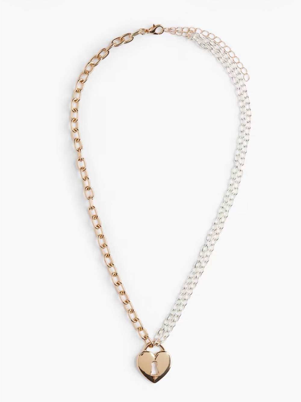 Two-Tone Heart Padlock Chain Necklace - Gold & Silver